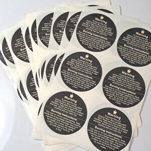 90 Large Round Candle Warning Labels